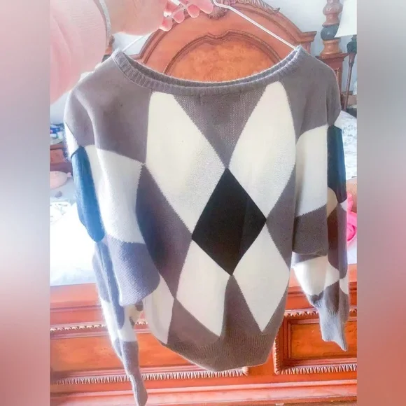 Vintage I.B. Diffusion Argyle Sweater Women’s M Angora Blend Made in Hong Kong